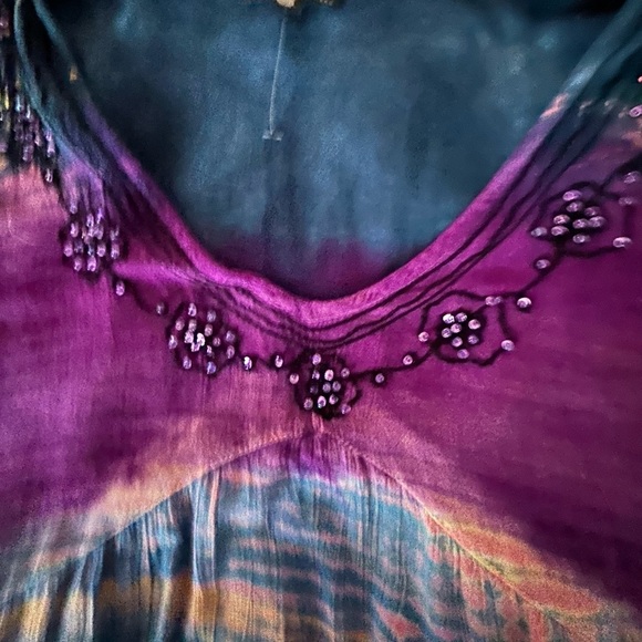 Boho tie-dye blue-green top hippie - Picture 3 of 8